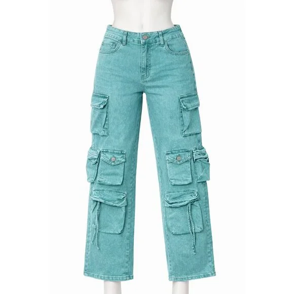VIP Jeans Teal Green Cargo Straight Leg Size 9 29W - Picture 14 of 14